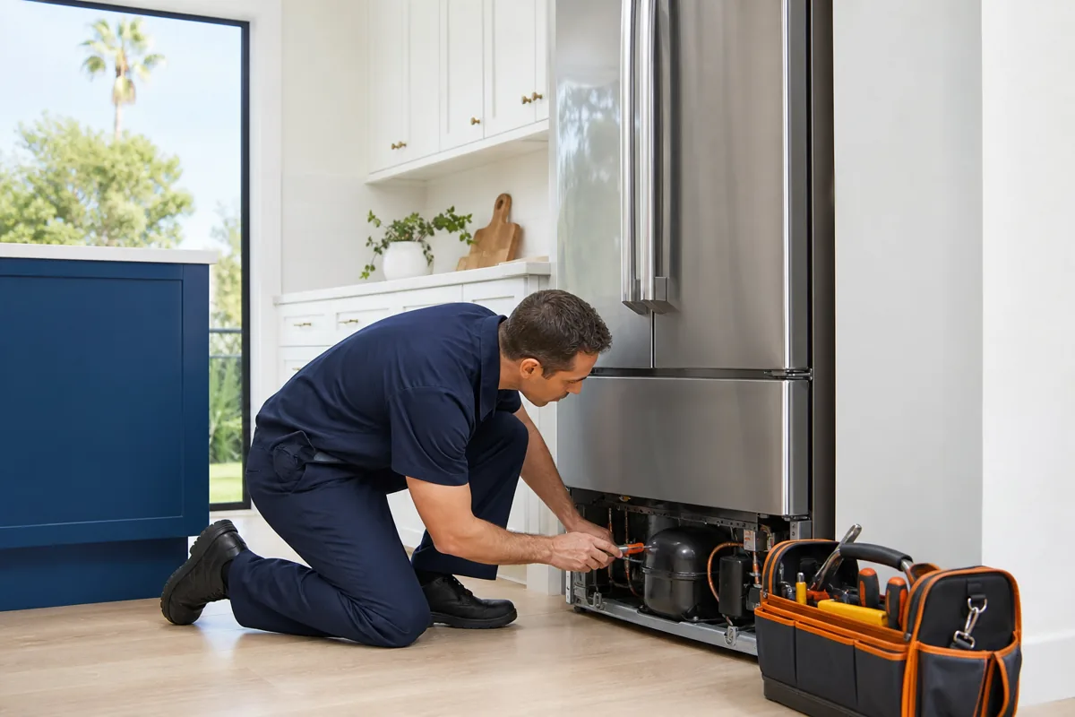 Professional refrigerator compressor repair technician